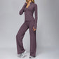Zippered quick-drying sports jacket+High-waisted wide-leg sweatpants 2-piece set