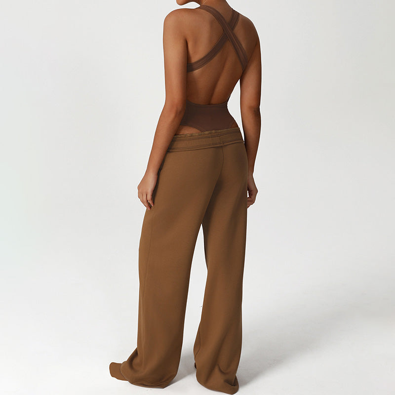 Cross Back Bodysuit + Wide Leg Pants 2-Piece Set