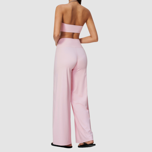 Wholesale Women's Halter Sports Bra & Wide-Leg Pants Two-Piece Set