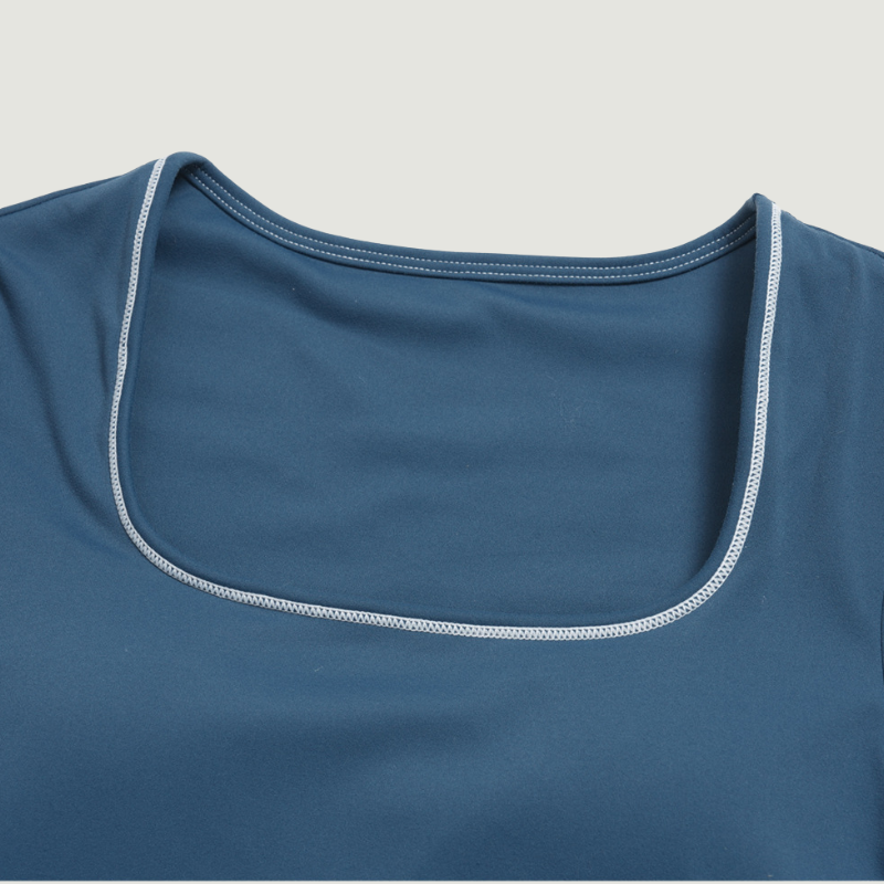 Wholesale Women's Seam-Detail Colorblock Short Sleeve Crop Top – Butt-Lifting Yoga Gym Activewear FDX2036