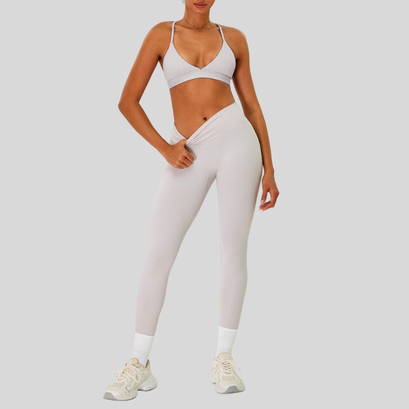Strap sports bra+high-waisted leggings 2-piece set