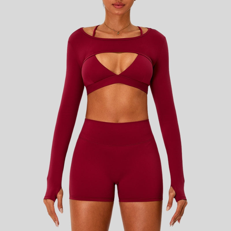 Naked Feel Sport Bra with Cover and Shorts 3-Piece Set