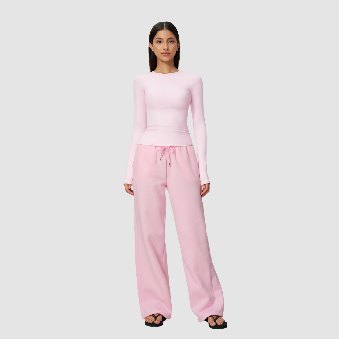 Wholesale Women's Nylon Spandex Activewear Set - Long Sleeve Tops & Wide-leg Pants
