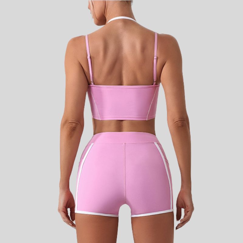 Faux two-piece bra + tight shorts 2-piece set