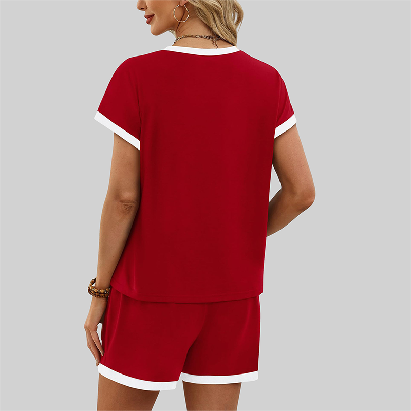 Wholesale Color-Block Drop-Shoulder T-Shirt & Shorts Set – 2-Piece Casual Sports Matching Set