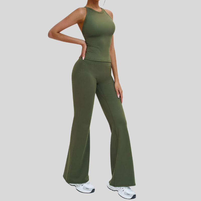 Wholesale criss-cross back vest + flared pants