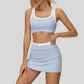 Contrast color sports bra + Anti-exposure short skirt