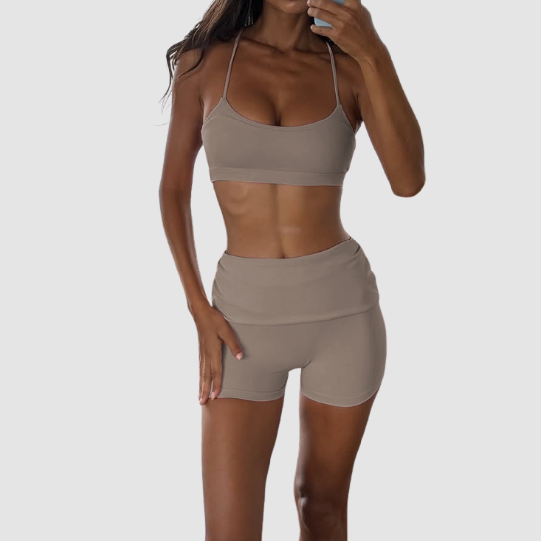 Wholesale Women’s Padded Sports Bra & Fold-Over Shorts Set