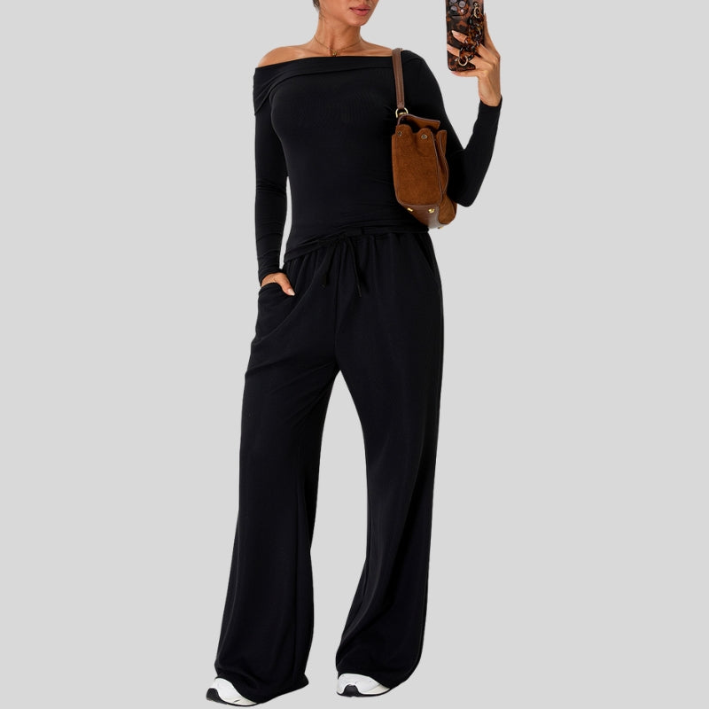 Off-Shoulder Sport Set with Wide-Leg Pants