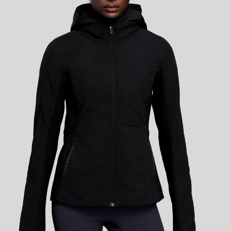 Faux two-piece hooded fleece-lined cotton jacket