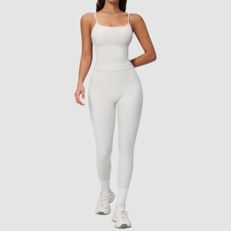 Wholesale Seam-Detail Racerback Tank Top & High-Waist Leggings Set – Brushed Yoga 2-Piece
