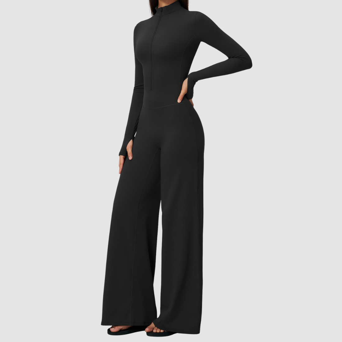 Wholesale Women's Zip-UP Long-Sleeve Wide-leg Yoga Overalls Bodysuit