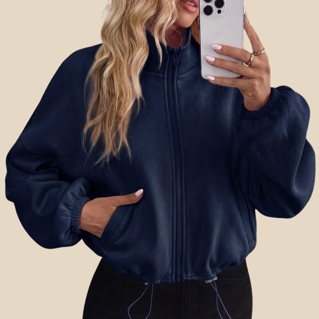 [Women's Casual Activewear] Fleece-Lined Stand-Collar Zip Jacket