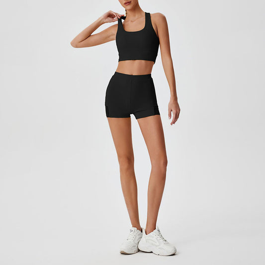 Racerback Sports Bra + Shorts de cintura alta de 2 piezas