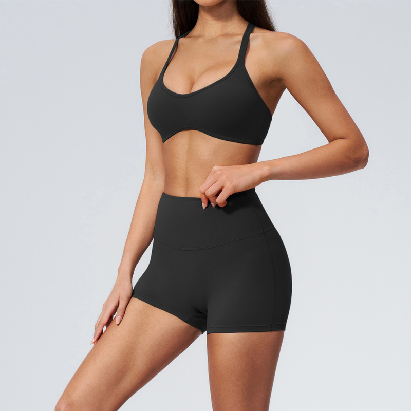 Wholesale Women's Sports Bra and Shorts Set – Creamy Brushed Fabric Fitness Set