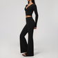 Wholesale Women's Cream-Feel Fleece Long Sleeve Top & High waisted flared Pants Set