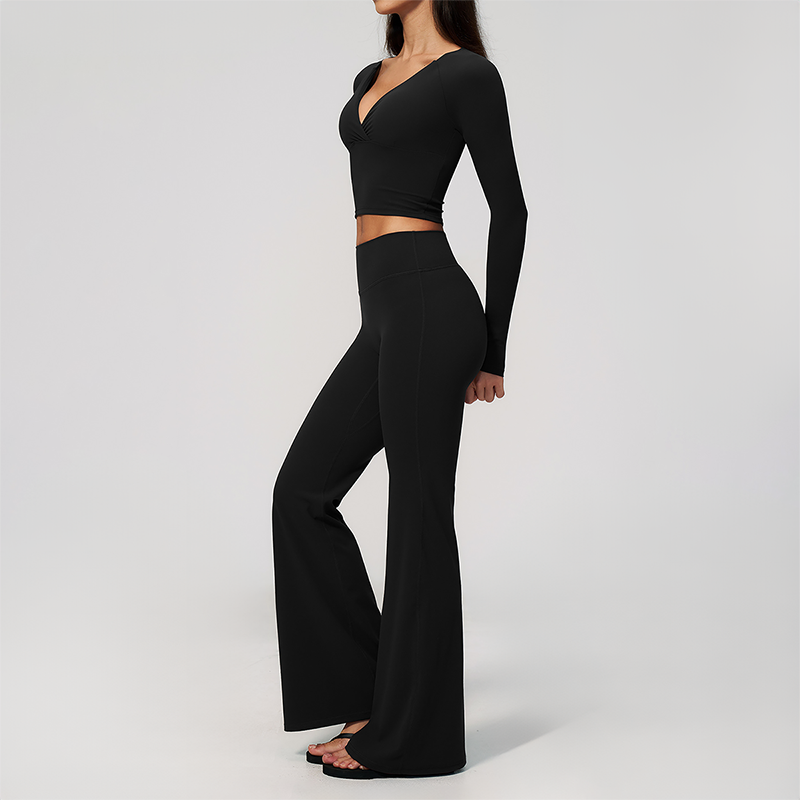 Wholesale Women's Cream-Feel Fleece Long Sleeve Top & High waisted flared Pants Set