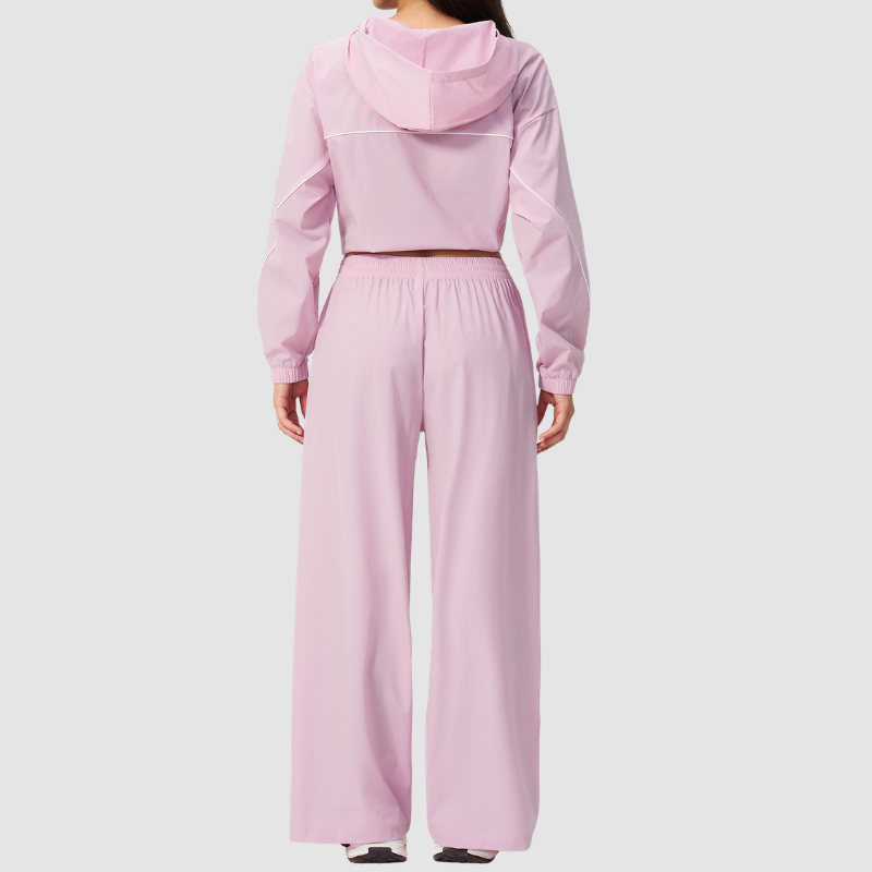 Wholesale Women's UPF50+ Sun Protection Hoodie Jacket + Wide-Leg Pants Set – Colorblock Outdoor Running Sportswear