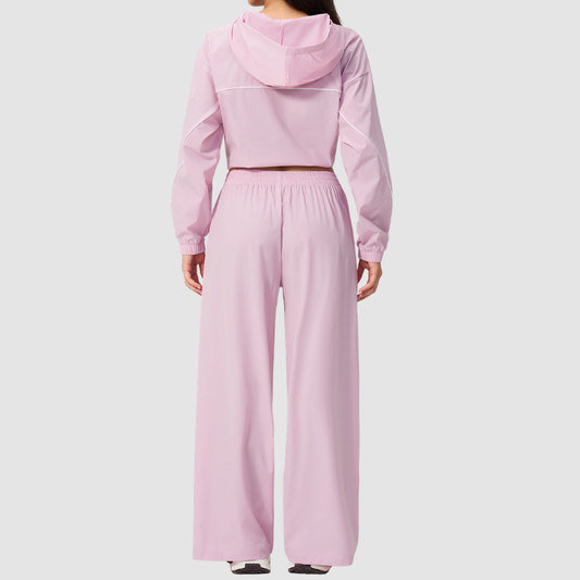 Wholesale Women's UPF50+ Sun Protection Hoodie Jacket + Wide-Leg Pants Set – Colorblock Outdoor Running Sportswear