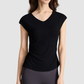 Wholesale Women's V-Neck Open-Back Short Sleeve Yoga T-Shirt – Pilates Bare-Feel Fitness Top