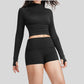 Yoga-inspired slim-fit long-sleeved top + tight-fitting shorts 2-piece set