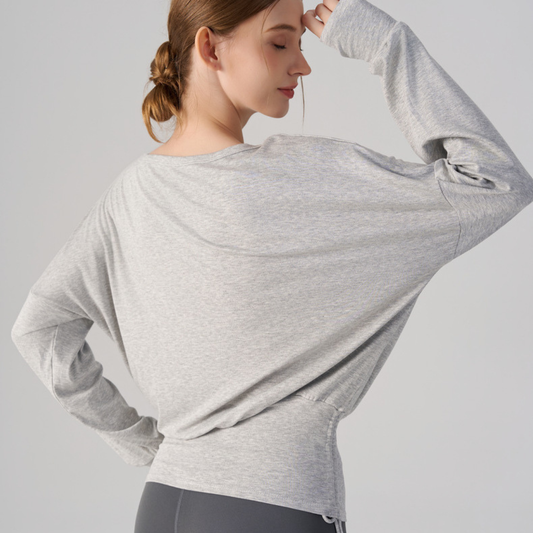 Wholesale V-Neck Batwing Sleeve Yoga Cover-up – Loose Drawstring T-Shirt