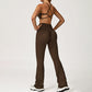 Cross-Back Sports Bra + Flared Leg Pants 2-Piece Set