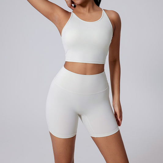 Thin straps yoga tank top + High-waisted shorts 2-piece set