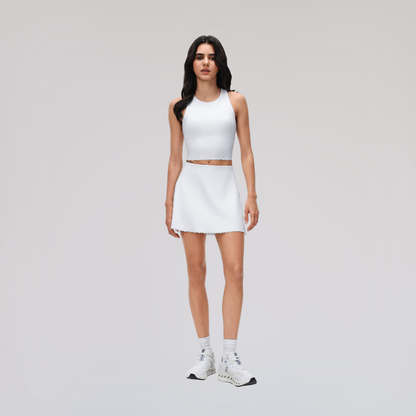 Wholesale round neck tank top + fake two piece tennis skirt