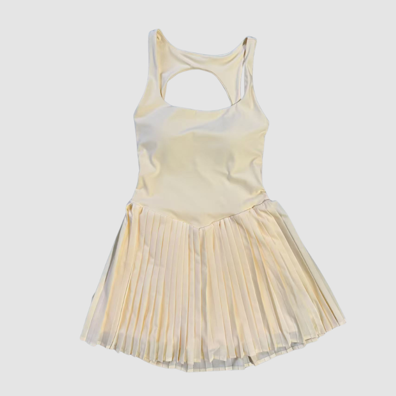 Wholesale Women's Open-Back Tennis Dress – Anti-Exposure Pleated Yoga Skirt