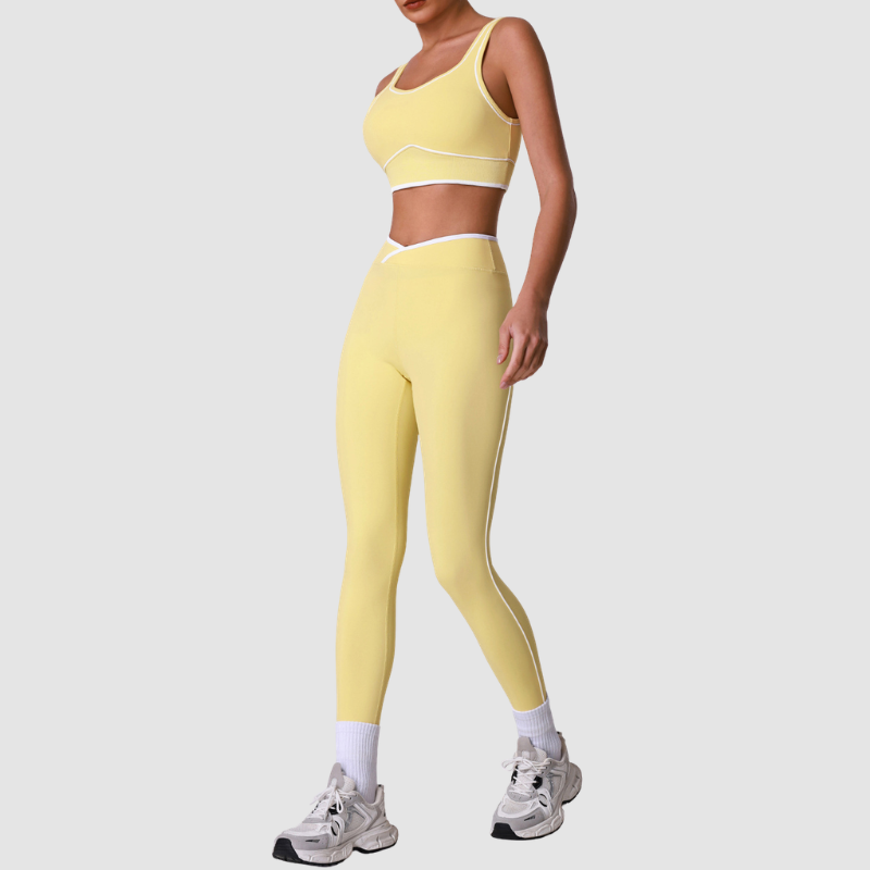 Wholesale Naked-Feel Color-Block Sports Bra & High-Waist Leggings Set – Cross-Back Yoga 2-Piece