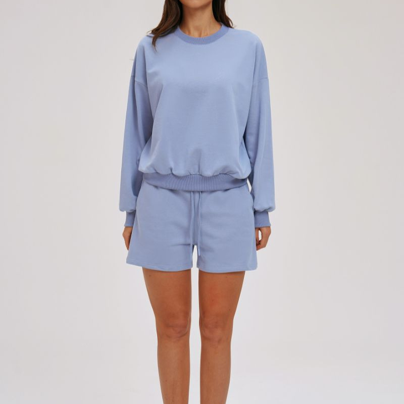 Wholesale loose round neck sweatshirt + loose shorts