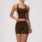 Wholesale Women's Colorblock Bare-Feel Yoga Set Tank Top & Shorts w/ Chest Pad