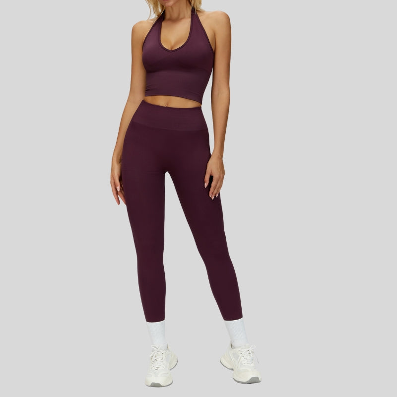 Nahtloser Halternkopf -Yoga BH + Legging Set