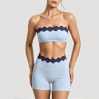 Women's Activewear Padded Color-Block Sports Bra & High-Waist Shorts Yoga Set