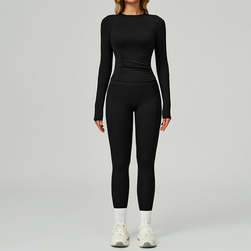 Long sleeve Sports top + High-waisted leggings 2-Piece Set