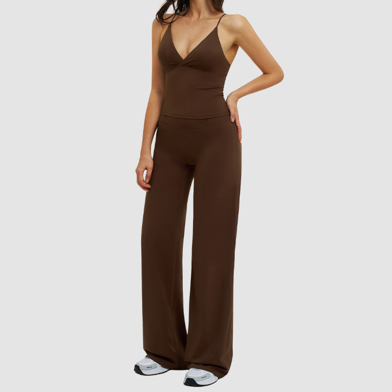 Wholesale thin-strap sports tank top + straight-leg wide-leg pants 2-piece set