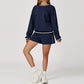 Contrasting Color long sleeve Sweatshirt + loose shorts 2 pieces set