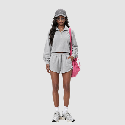 Wholesale RS Stand-Collar Half-Zip Top + Drawstring Shorts Set
