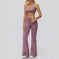 Halter sports bra+High waisted flared pants 2-piece set