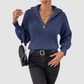 Wholesale Women's Sweaters Polo-Collar Zip Long-Sleeve Knit Sweater Top