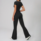 Wholesale Seam-Detail Cropped T-Shirt & Flare Leggings Set – Brushed Yoga 2-Piece