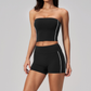 Wholesale Women's Brushed Short Sleeve Crop Top & Mid-Length Leggings Set – Padded Yoga Fitness 2-Piece