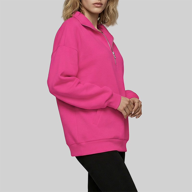 Loose long sleeved Half Zip Stand Collar Fleece Sweatshirt