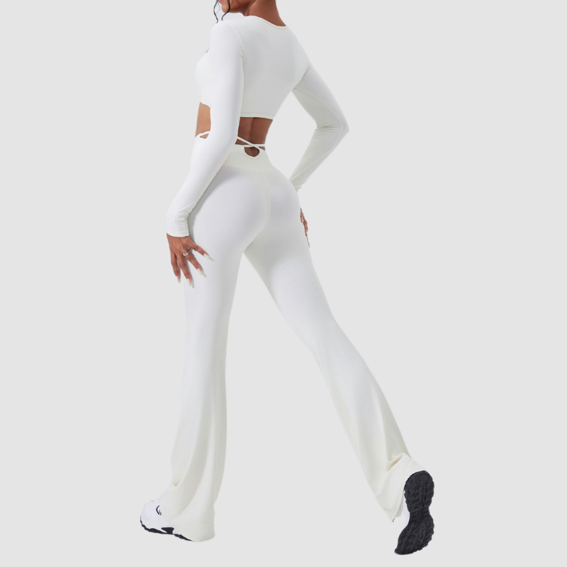 Wholesale cutout high-waisted top + flared pants