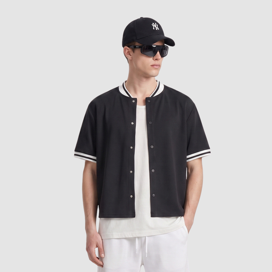 Wholesale Men’s Striped Short-Sleeve Baseball Cardigan