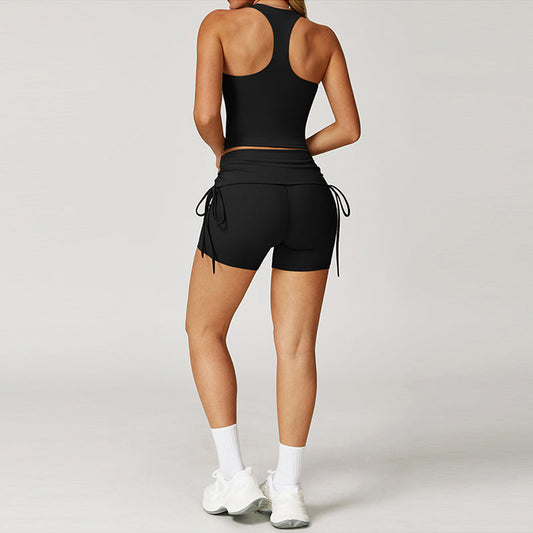 Nude Racerback yoga bra + High-waisted shorts 2-piece set