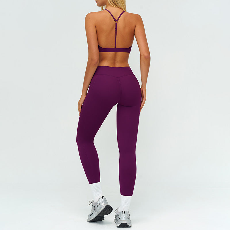 Removable bra pads + high-waisted pleated leggings 2-piece set