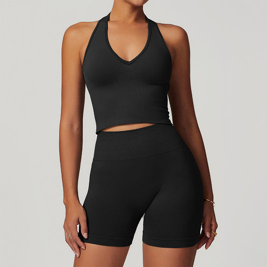 Wholesale Seamless Halterneck Threaded Yoga Bra | Wonderxfans bulk activewear