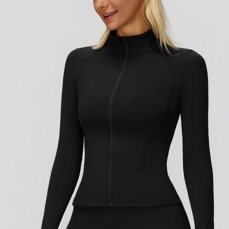 Stand collar plush warm slim fit zipper jacket